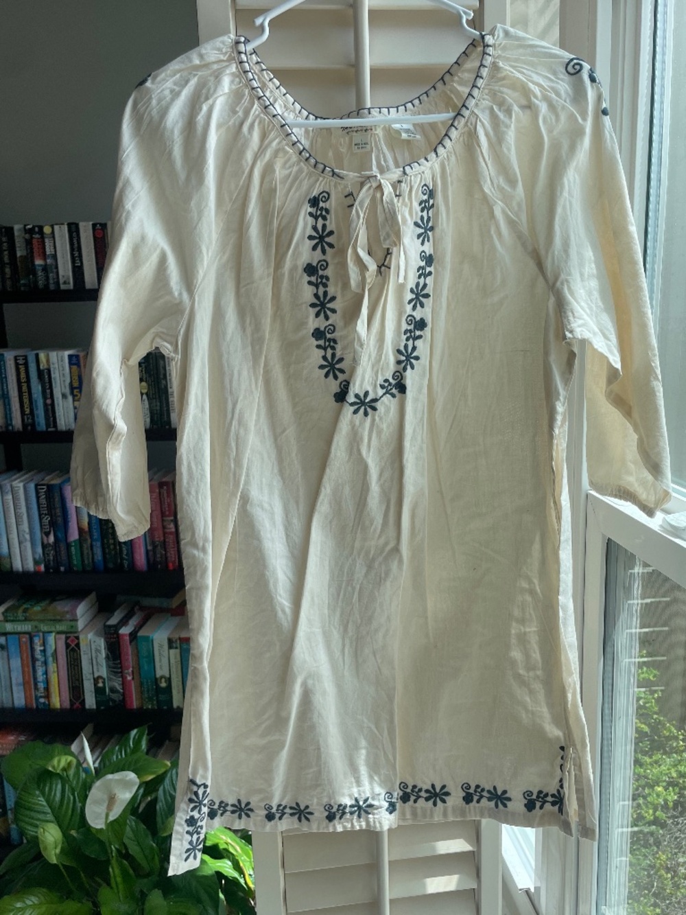 Cream and Navy Swim/beach cover-up